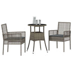 Garten Essgruppe 3 pcs Grau Poly-Rattan
