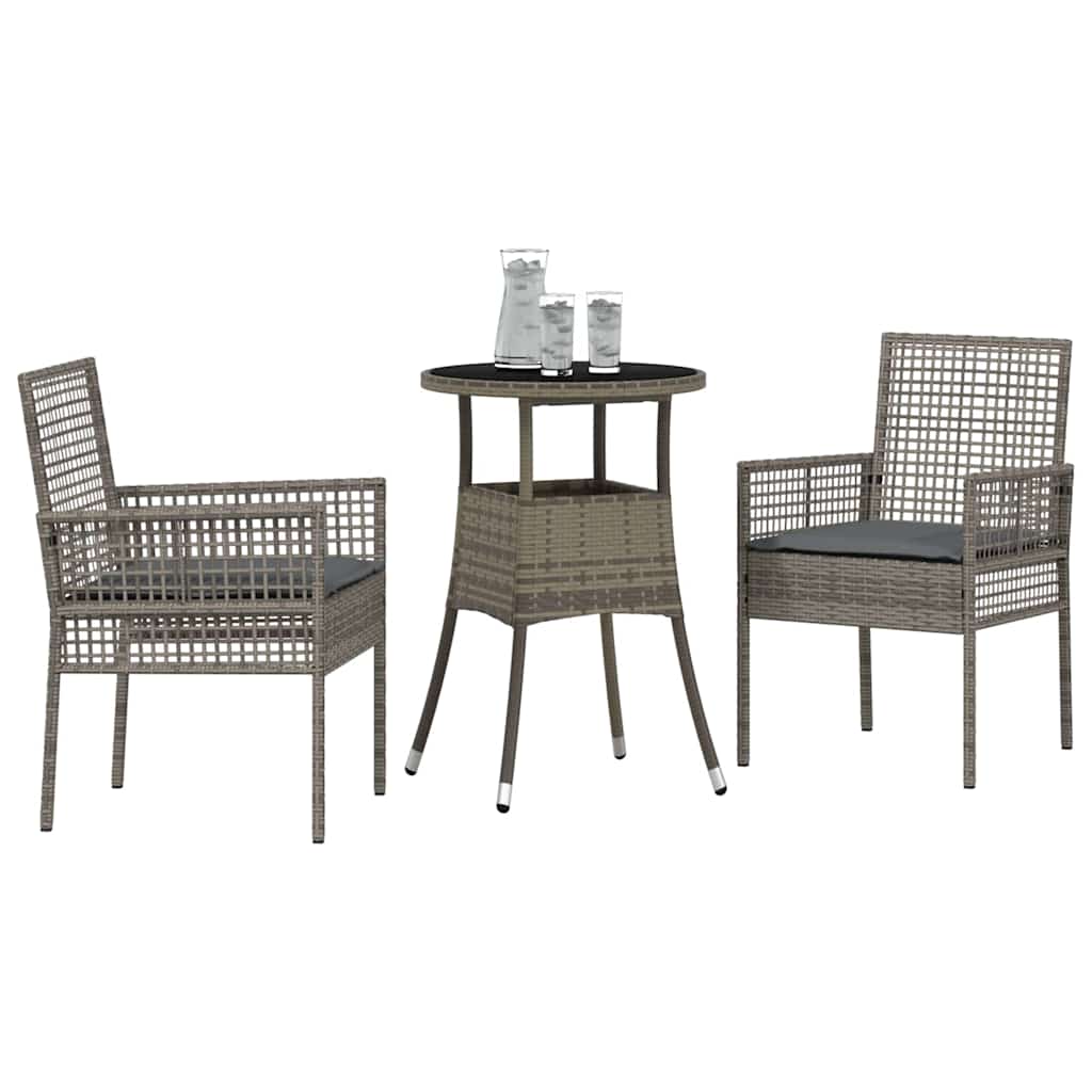 Garten Essgruppe 3 pcs Grau Poly-Rattan