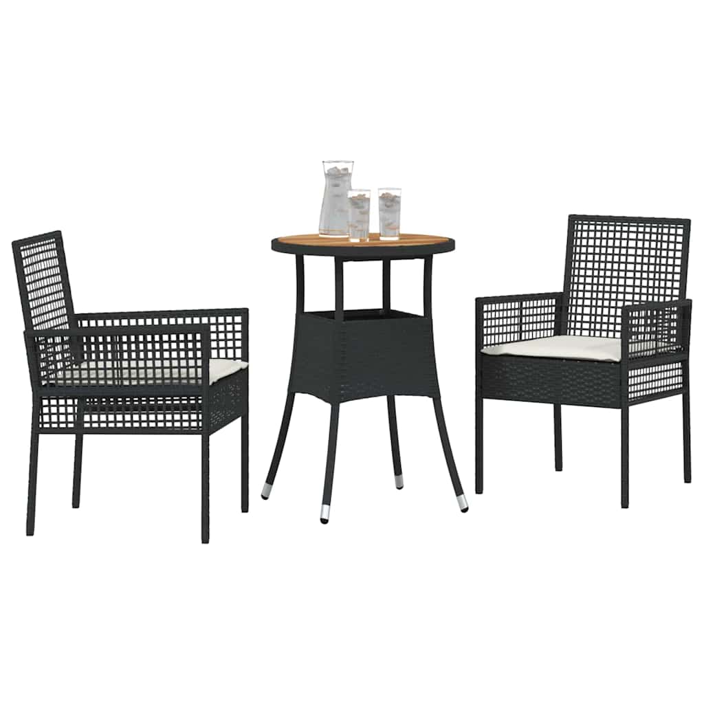 Garten Essgruppe 3 pcs Schwarz Poly-Rattan