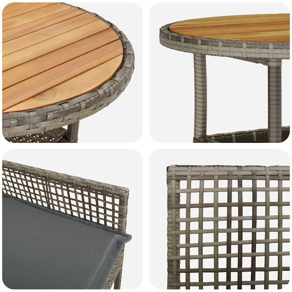 Garten Essgruppe 3 pcs Grau Poly-Rattan