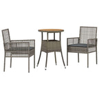 Garten Essgruppe 3 pcs Grau Poly-Rattan