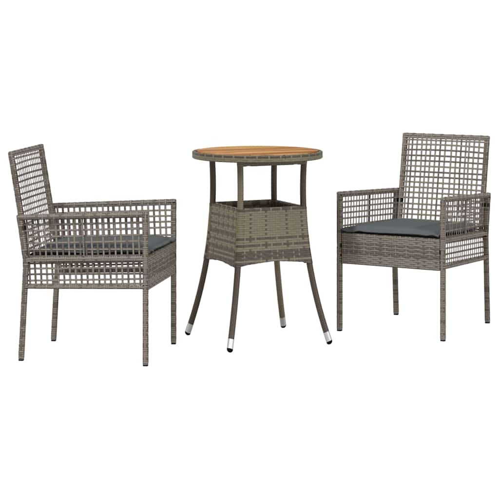 Garten Essgruppe 3 pcs Grau Poly-Rattan