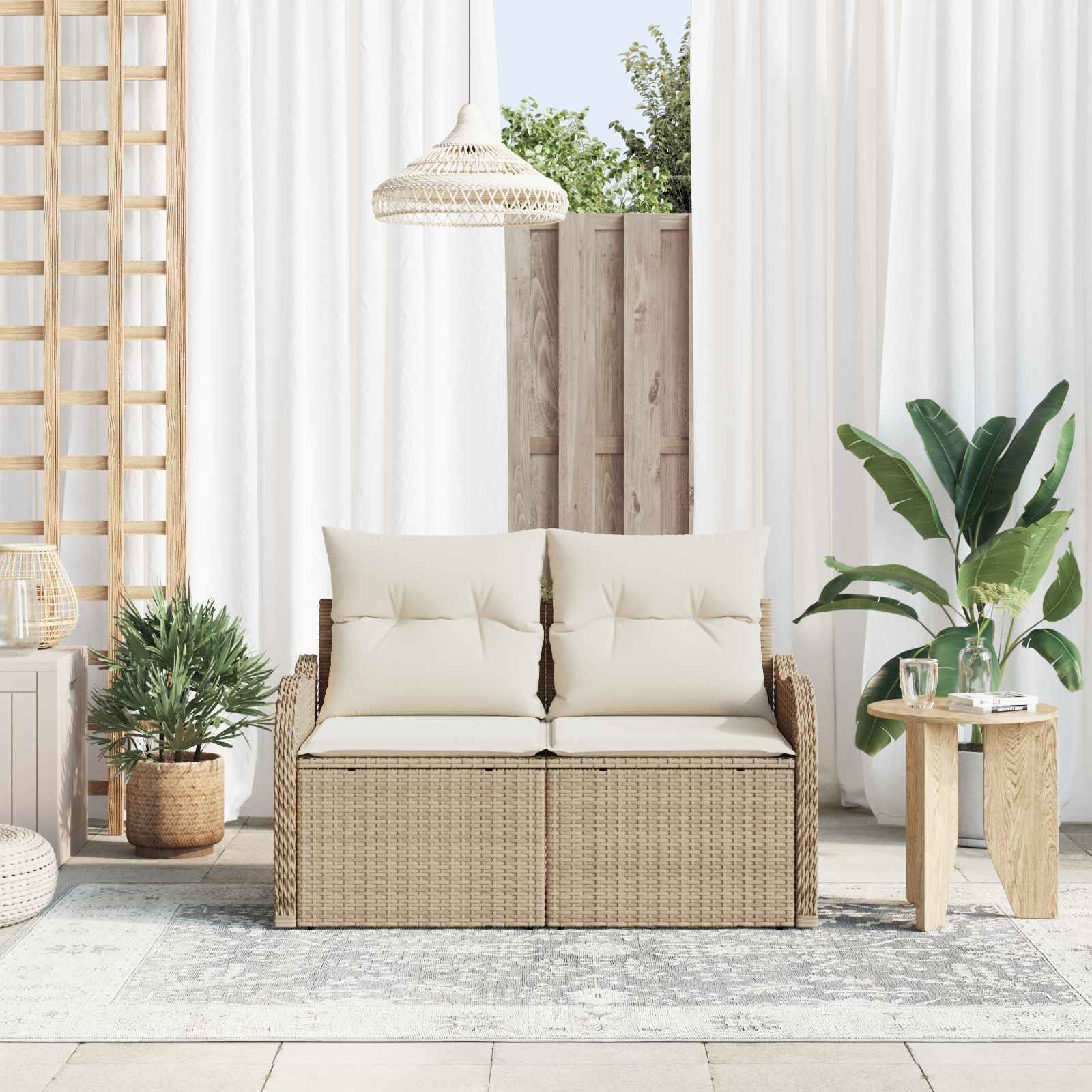 Gartensofa mit Kissen Beige 121 x 62 x 69cm Poly-Rattan