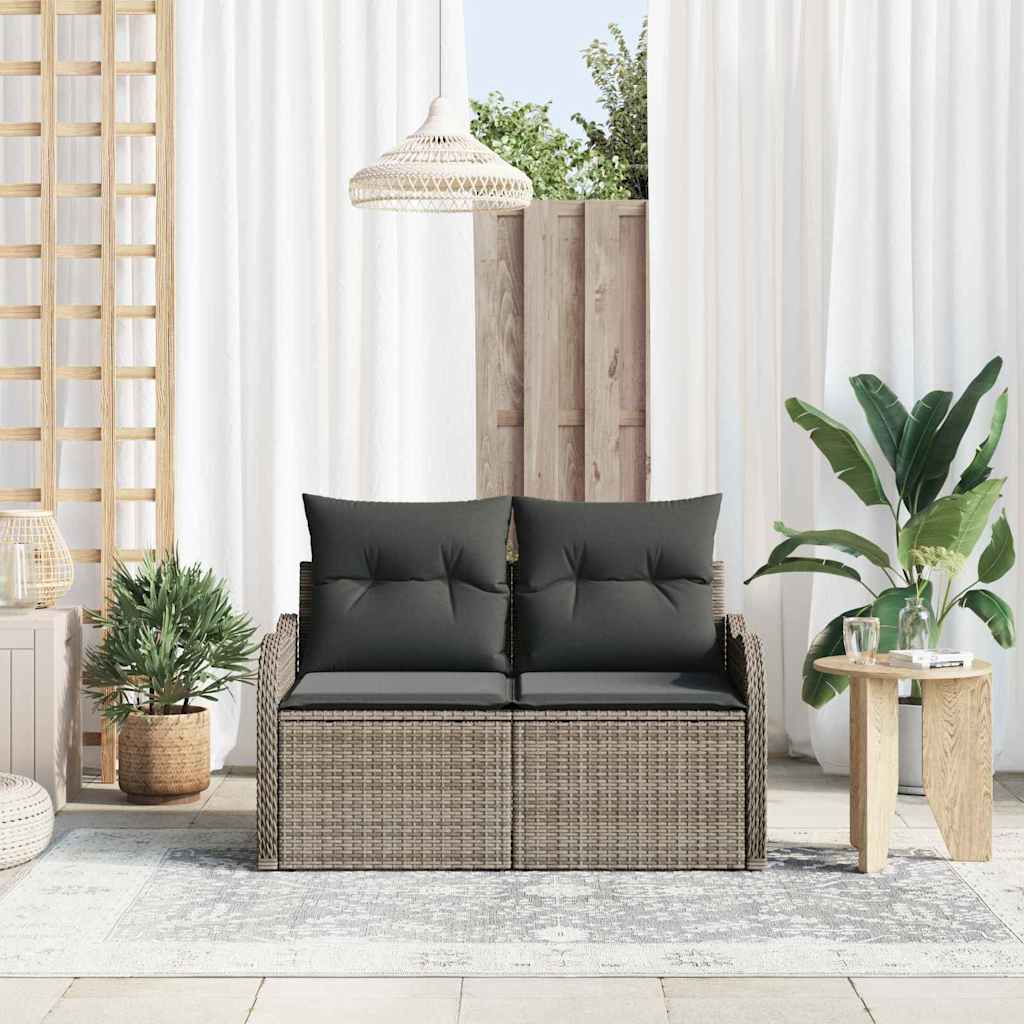 Gartensofa mit Kissen Grau 121 x 62 x 69cm Poly-Rattan