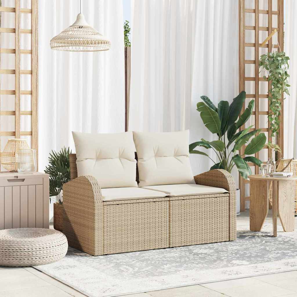 Gartensofa mit Kissen Beige 124 x 62 x 69cm Poly-Rattan
