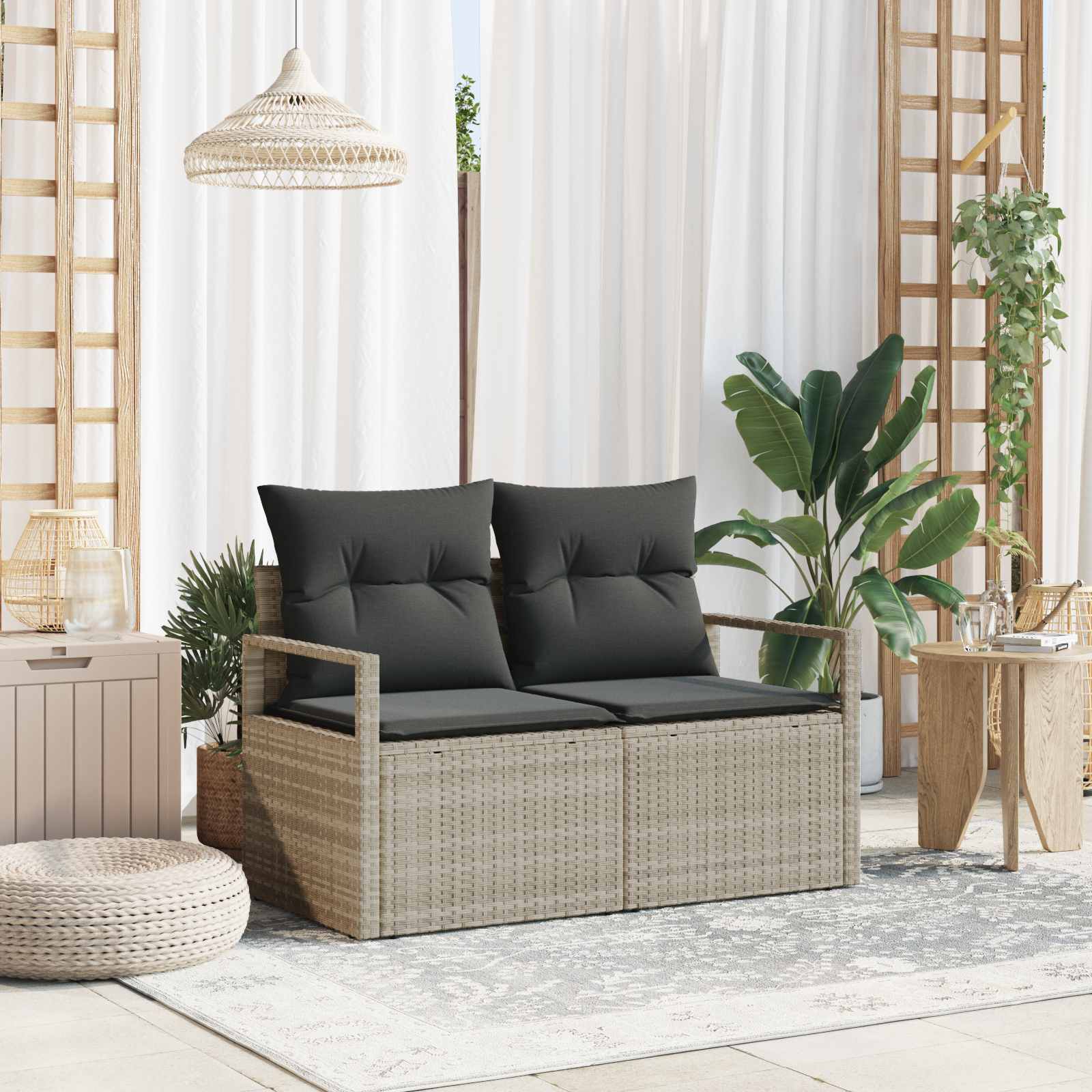 Garten-Sofa mit Kissen 120 x 62 x 69 cm Poly-Rattan