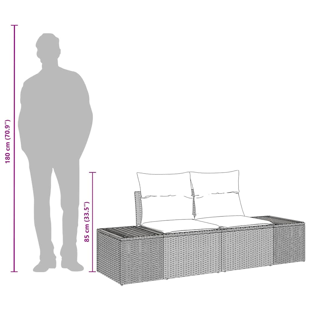 Gartensofa mit Kissen Grau 184 x 62 x 69 cm Poly-Rattan