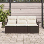 Sofa Set mit Kissen 3 pcs Braun und Creme Poly-Rattan