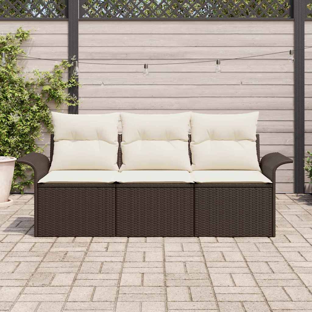 Sofa Set mit Kissen 3 pcs Braun und Creme Poly-Rattan