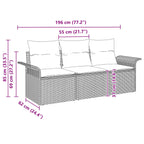 Sofa Set mit Kissen 3 pcs Braun und Rot Poly-Rattan
