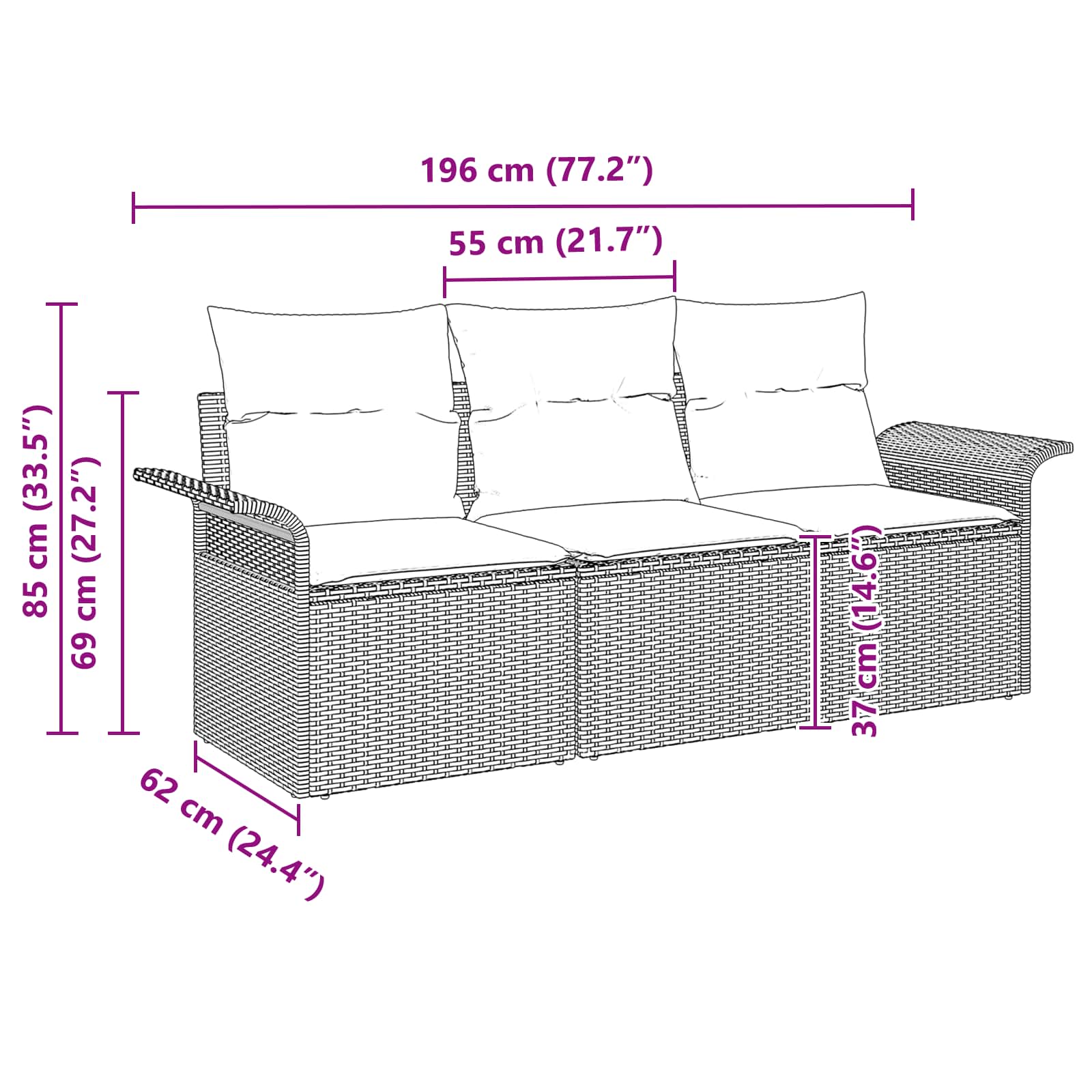 Sofa Set mit Kissen 3 pcs Schwarz und Blau Poly-Rattan