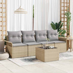 Sofa Set mit Kissen 5 pcs Beige Poly-Rattan