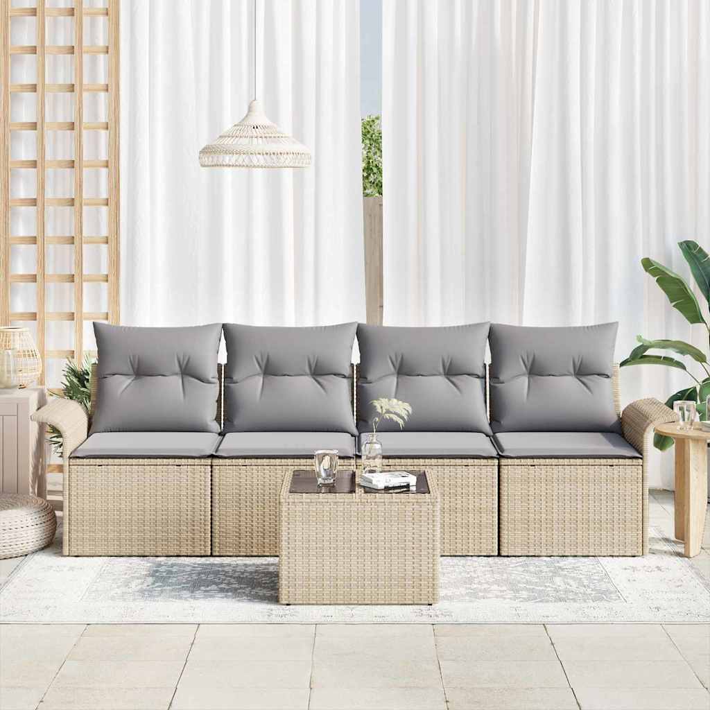 Sofa Set mit Kissen 5 pcs Beige Poly-Rattan