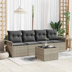 Sofa Set mit Kissen 5 pcs Hellgrau Poly-Rattan