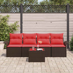Sofa Set mit Kissen 5 pcs Braun Poly-Rattan