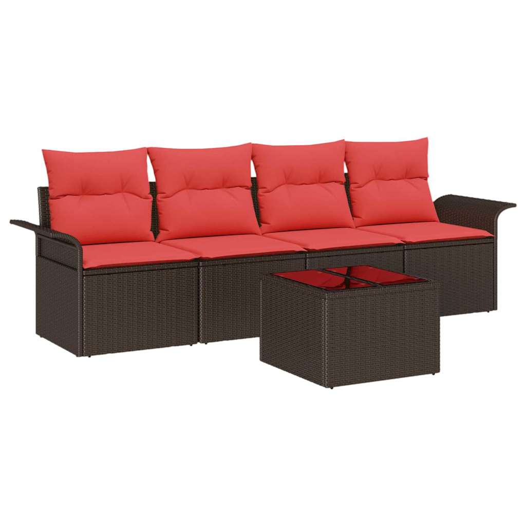 Sofa Set mit Kissen 5 pcs Braun Poly-Rattan