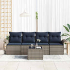 Sofa Set mit Kissen 5 pcs Grau Poly-Rattan