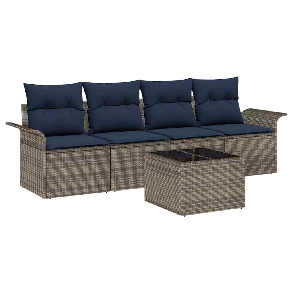 Sofa Set mit Kissen 5 pcs Grau Poly-Rattan
