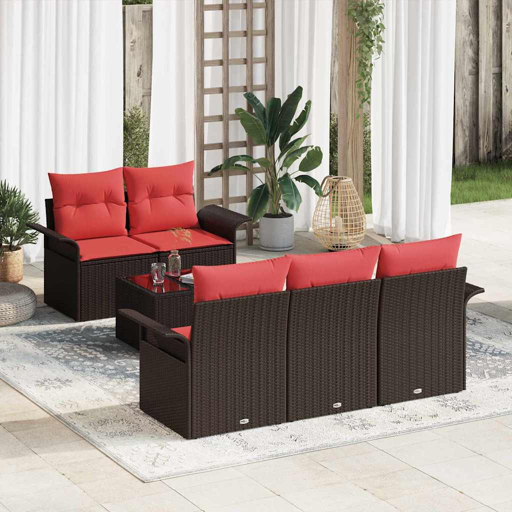Gartensofa-set mit Kissen 6 pcs Braun Poly-Rattan