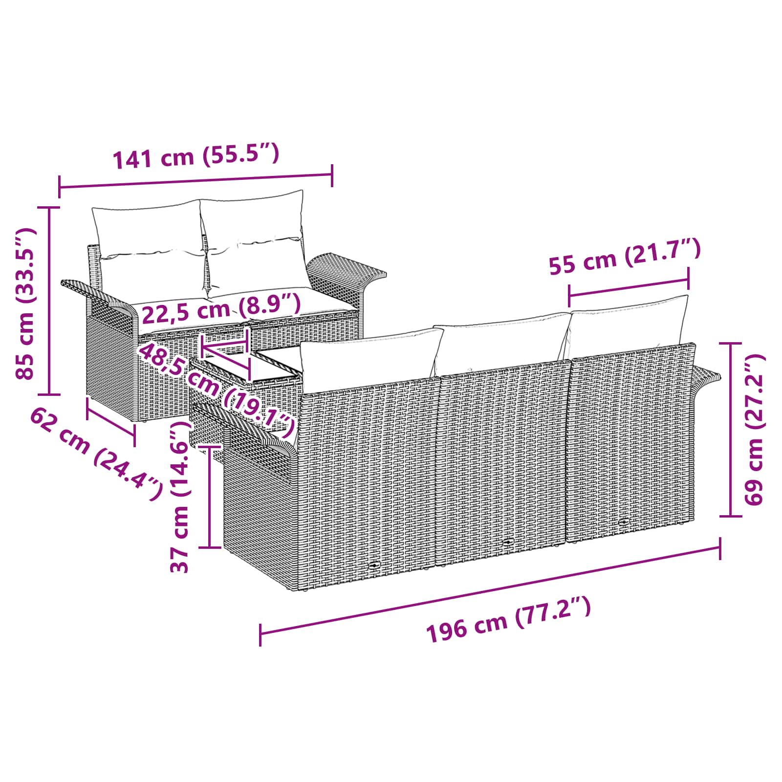 Gartensofa-set mit Kissen 6 pcs Braun Poly-Rattan