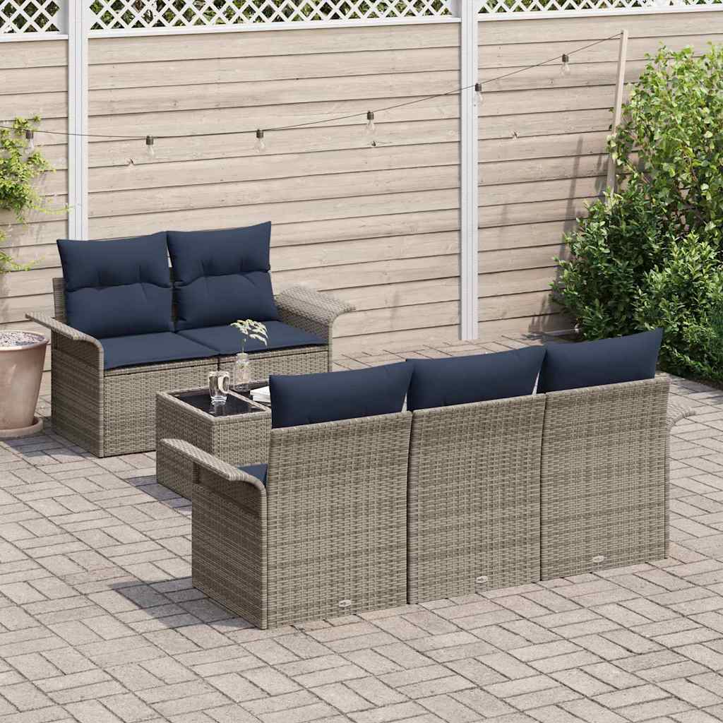 Gartensofa-set mit Kissen 6 pcs Grau Poly-Rattan