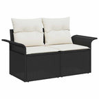 Gartensofa-set mit Kissen 7 pcs Schwarz Poly-Rattan