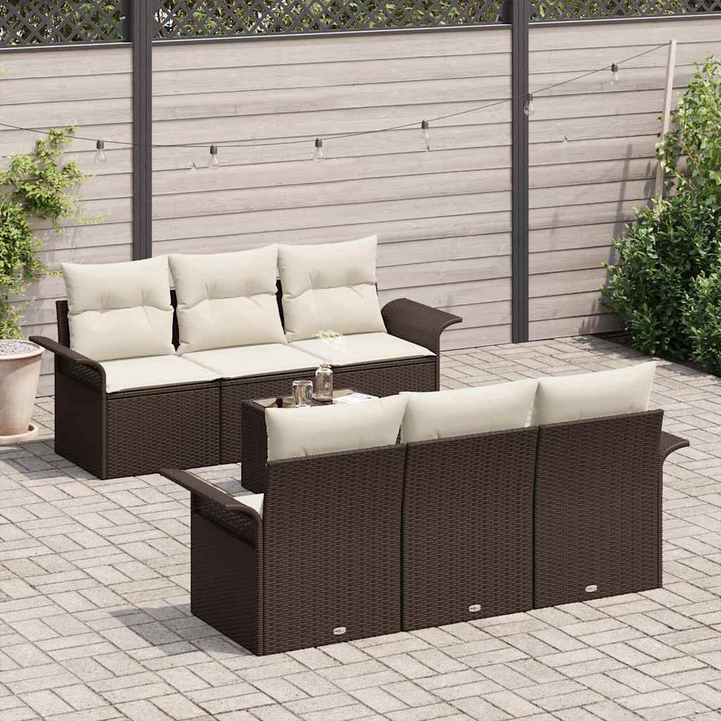 Gartensofa-set mit Kissen 7 pcs Braun Poly-Rattan