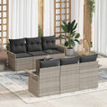 Gartensofa-set mit Kissen 7 pcs Hellgrau Poly-Rattan