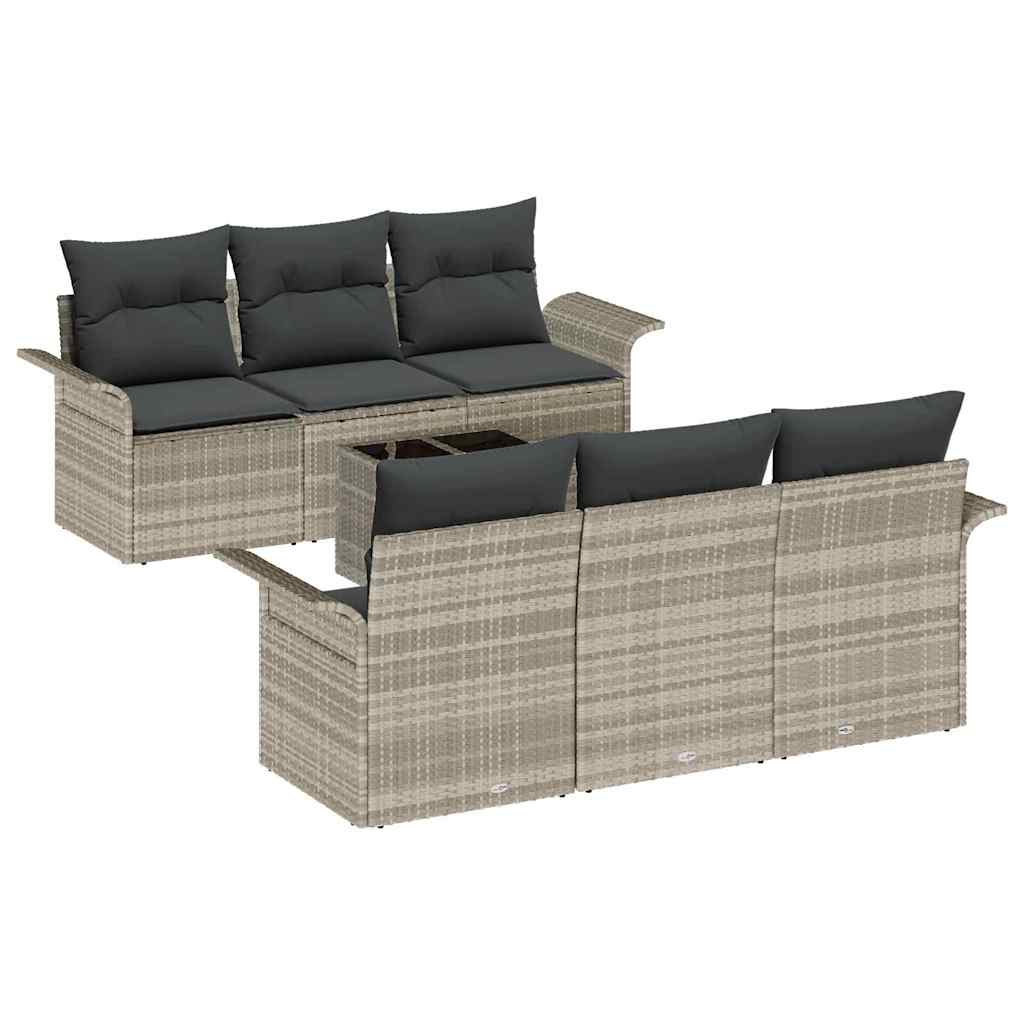 Gartensofa-set mit Kissen 7 pcs Hellgrau Poly-Rattan