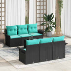 Gartensofa-set mit Kissen 7 pcs Schwarz Poly-Rattan