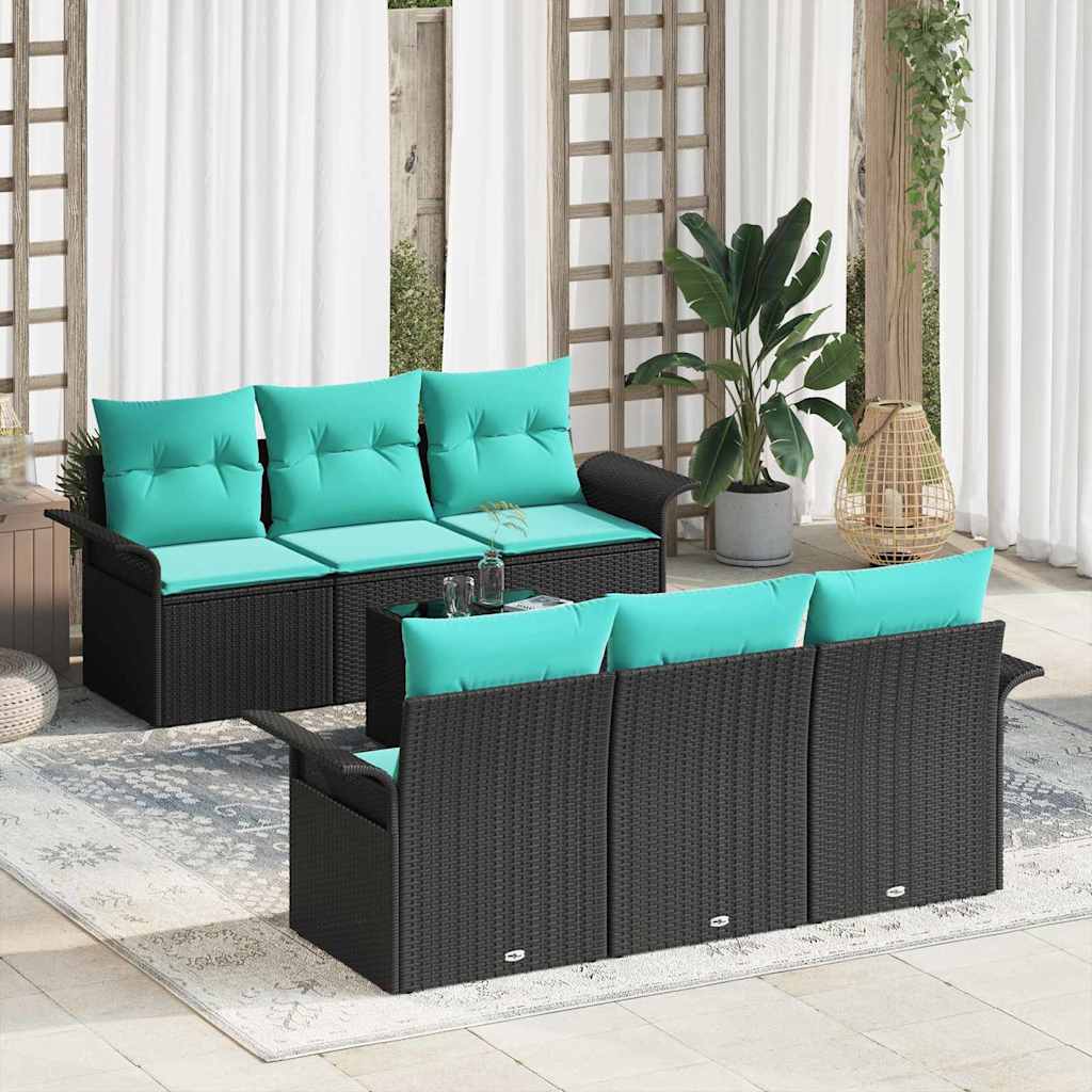 Gartensofa-set mit Kissen 7 pcs Schwarz Poly-Rattan