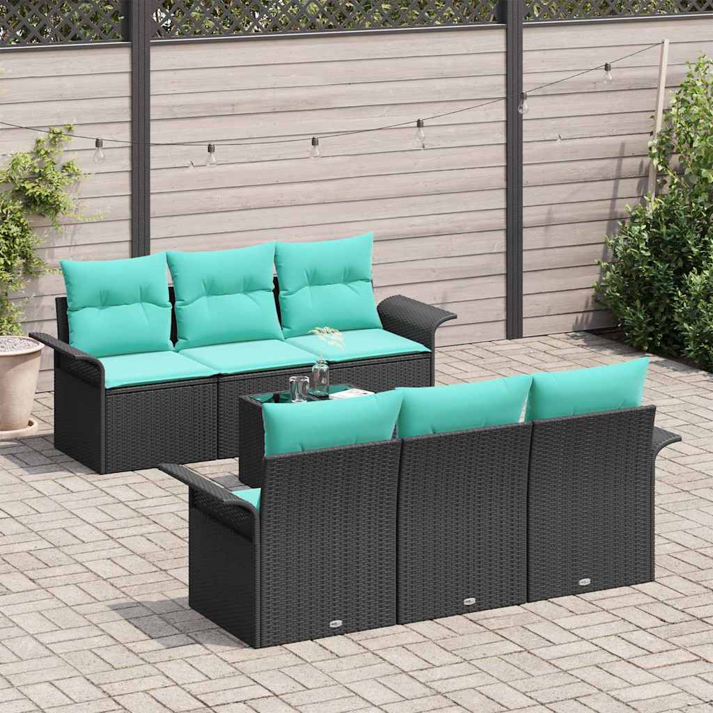 Gartensofa-set mit Kissen 7 pcs Schwarz Poly-Rattan