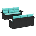 Gartensofa-set mit Kissen 7 pcs Schwarz Poly-Rattan
