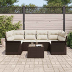 Gartensofa-set mit Kissen 7 pcs Braun Poly-Rattan