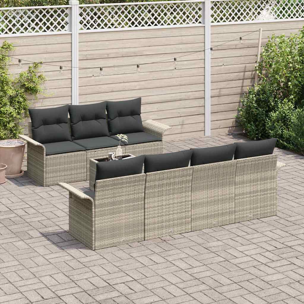 Gartensofa-set mit Kissen 8 pcs Hellgrau Poly-Rattan
