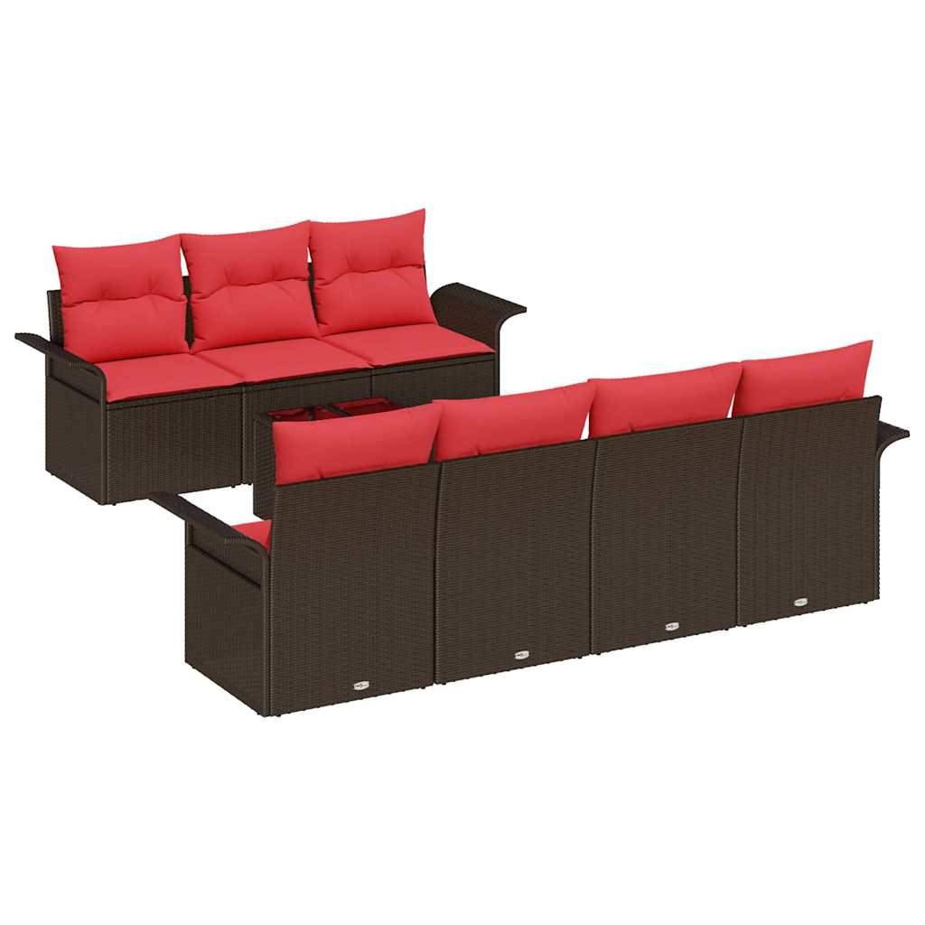Gartensofa-set mit Kissen 8 pcs Braun Poly-Rattan