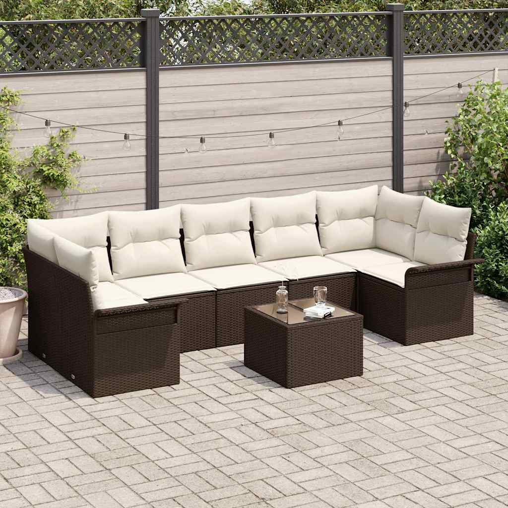 Gartensofa-set mit Kissen 8 pcs Braun Poly-Rattan