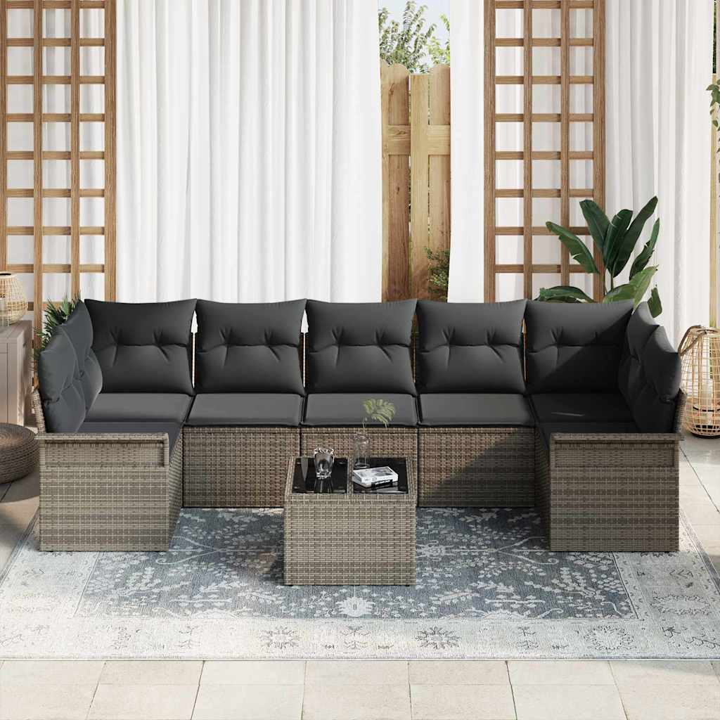 Gartensofa-set mit Kissen 8 pcs Grau Poly-Rattan