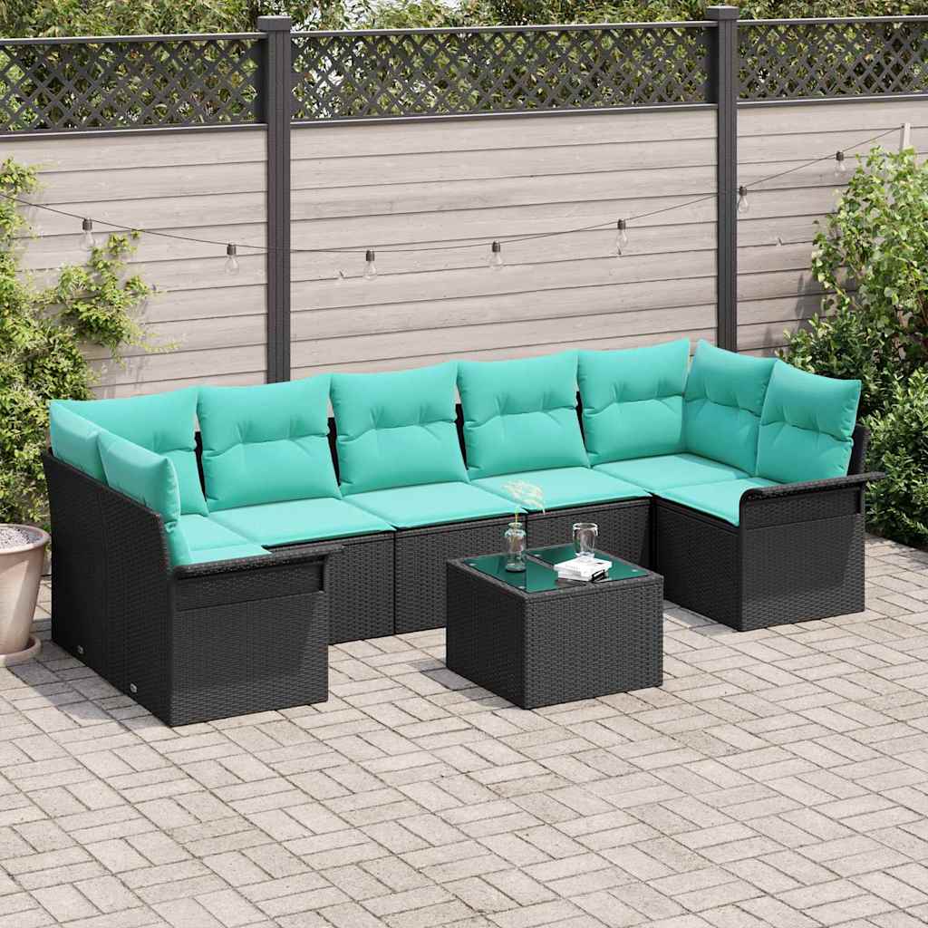 Gartensofa-set 8 pcs Schwarz Poly-Rattan