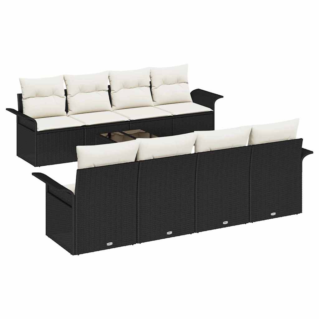 Gartensofa-set mit Kissen 9 pcs Schwarz Poly-Rattan