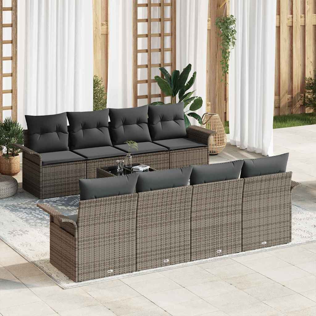 Gartensofa-set mit Kissen 9 pcs Grau Poly-Rattan