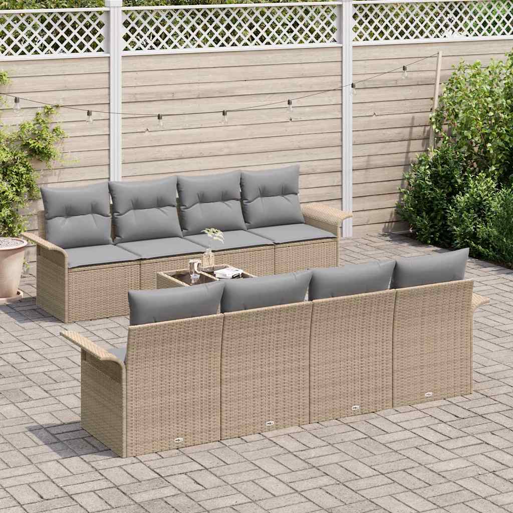 Gartensofa-set mit Kissen 9 pcs Beige Poly-Rattan