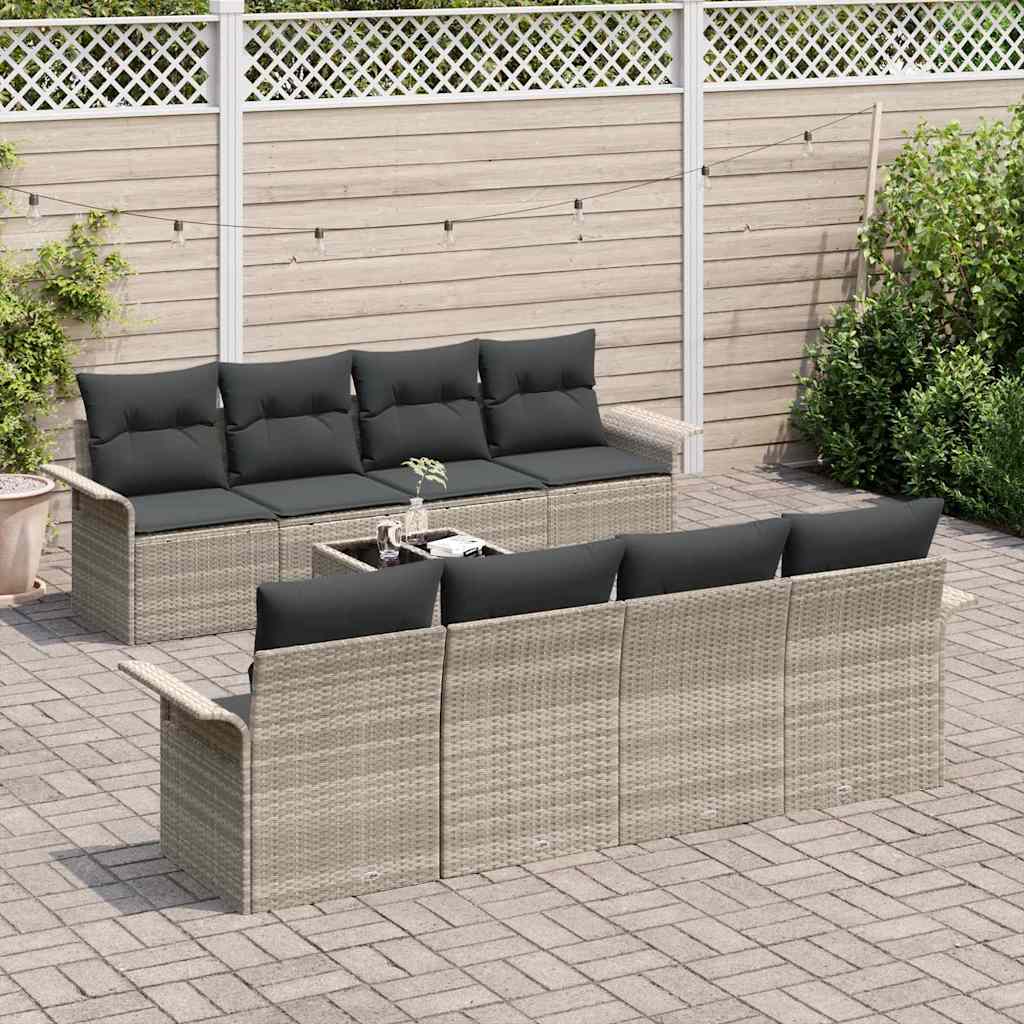 Gartensofa-set mit Kissen 9 pcs Hellgrau Poly-Rattan