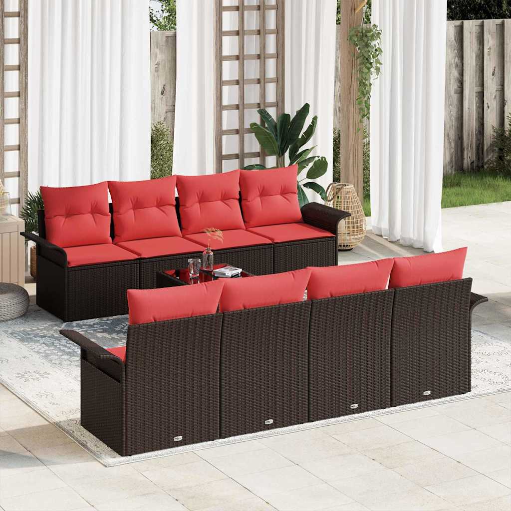 Gartensofa-set mit Kissen 9 pcs Braun Poly-Rattan