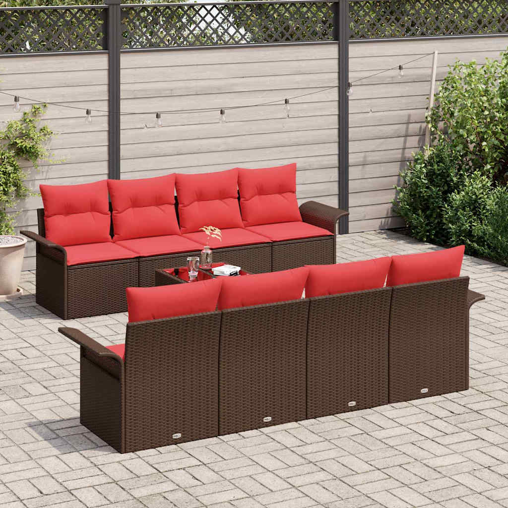 Gartensofa-set mit Kissen 9 pcs Braun Poly-Rattan