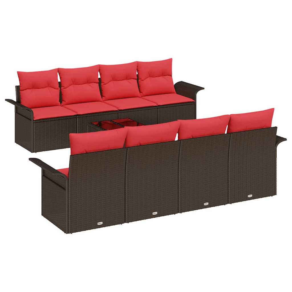Gartensofa-set mit Kissen 9 pcs Braun Poly-Rattan