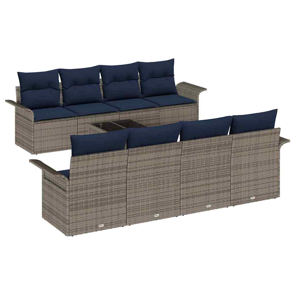 Gartensofa-set mit Kissen 9 pcs Grau Poly-Rattan