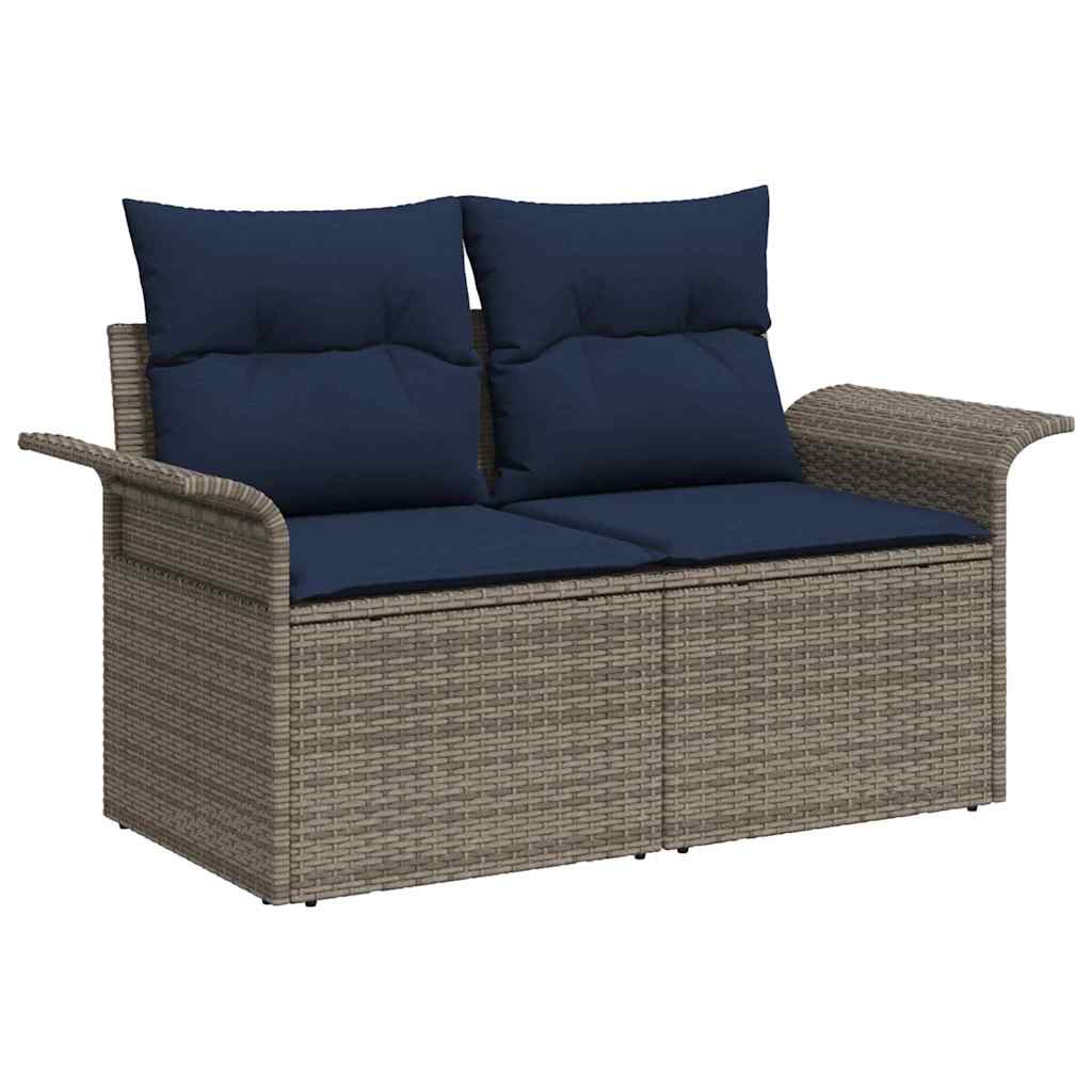 Gartensofa-set mit Kissen 9 pcs Grau Poly-Rattan