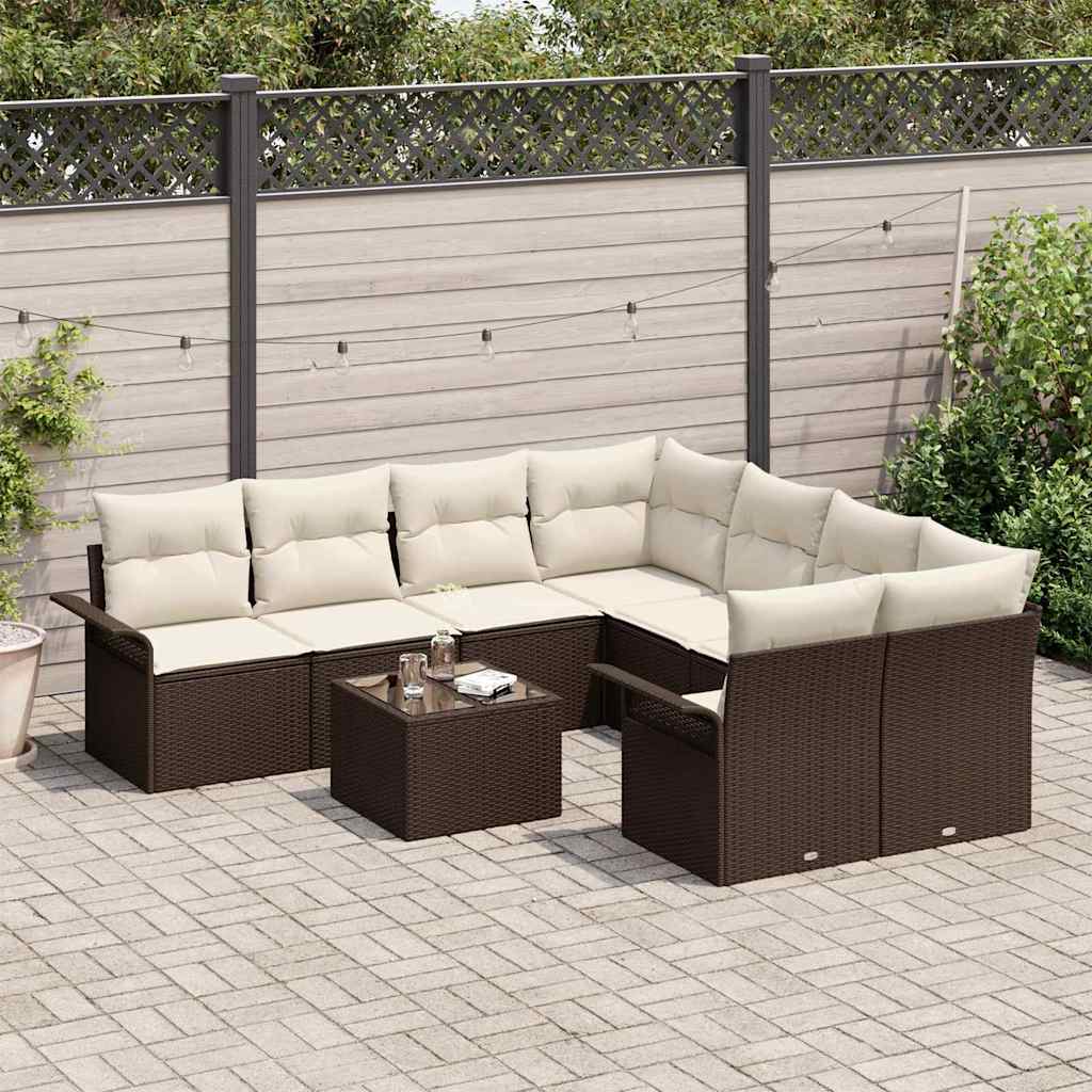 Gartensofa-set mit Kissen 9 pcs Braun Poly-Rattan