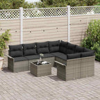Gartensofa-set mit Kissen 9 pcs Grau Poly-Rattan